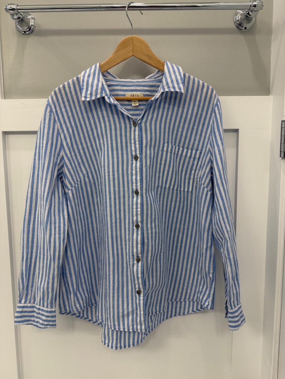Style & Co. Light Blue and White Vertical Stripe Button-Down 100% Cotton - Picture 6 of 6